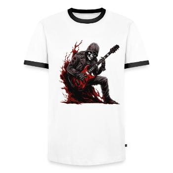 Gitarristen-tshirt E-Gitarren-Saiten - Männer Kontrast-T-Shirt - Weiß/Schwarz - Vorne - AI Model Female 172 light (172cm) & AI Model Male 178 dark (178cm)