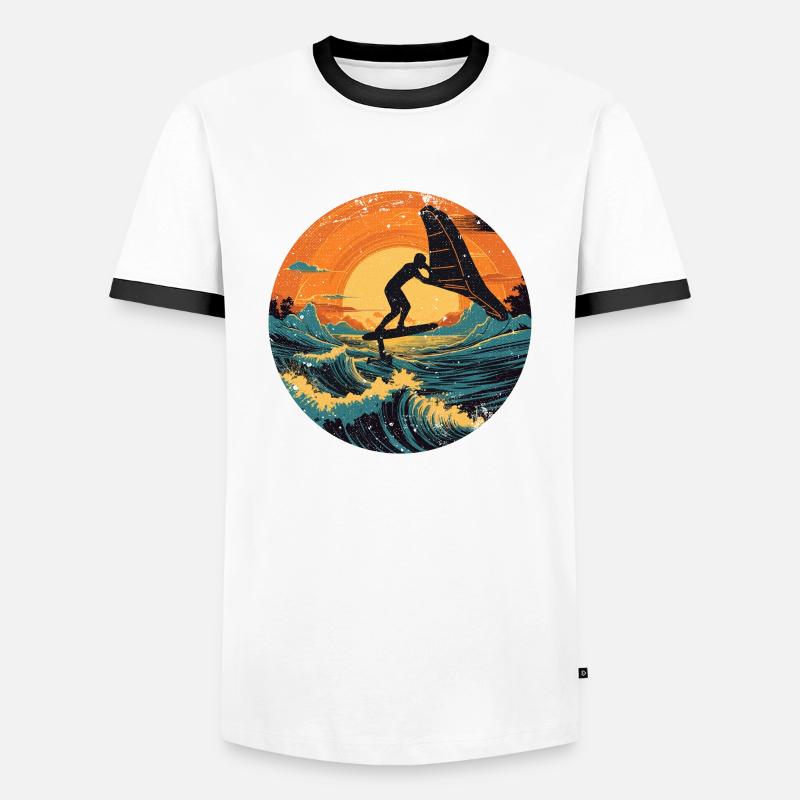 Wingfoil-Surfer Wingfoiling-Board Hydrofoiling - Männer Kontrast-T-Shirt - Weiß/Schwarz
