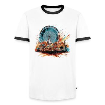 Amusement Park Fair, Fairground, Folk Festival - Men's Ringer Shirt - white/black - Front - AI Model Female 172 light (172cm) & AI Model Male 178 dark (178cm)