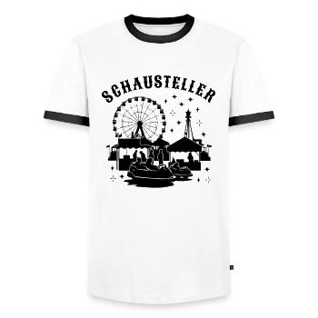 Schausteller Jahrmarkt Volksfest Rummelplatz - Männer Kontrast-T-Shirt - Weiß/Schwarz - Vorne - AI Model Female 172 light (172cm) & AI Model Male 178 dark (178cm)
