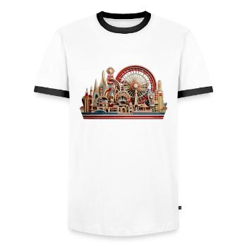 Amusement park, fairground, folk festival - Men's Ringer Shirt - white/black - Front - AI Model Female 172 light (172cm) & AI Model Male 178 dark (178cm)