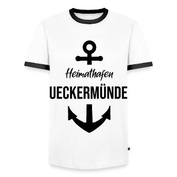 Heimathafen Ueckermünde - Männer Kontrast-T-Shirt - Weiß/Schwarz - Vorne - AI Model Female 172 light (172cm) & AI Model Male 178 dark (178cm)