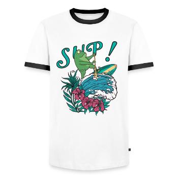 SUP paddleboarding Stand Up Paddle Frog surfing - Men's Ringer Shirt - white/black - Front - AI Model Female 172 light (172cm) & AI Model Male 178 dark (178cm)