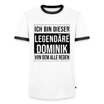 I'm this legendary for Dominik - Men's Ringer Shirt - white/black - Front - AI Model Female 172 light (172cm) & AI Model Male 178 dark (178cm)