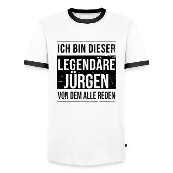 I'm this legendary for Jürgen - Men's Ringer Shirt - white/black - Front - AI Model Female 172 light (172cm) & AI Model Male 178 dark (178cm)