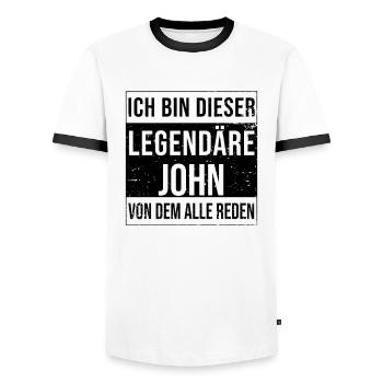 Ich bin dieser legendäre für John - Männer Kontrast-T-Shirt - Weiß/Schwarz - Vorne - AI Model Female 172 light (172cm) & AI Model Male 178 dark (178cm)