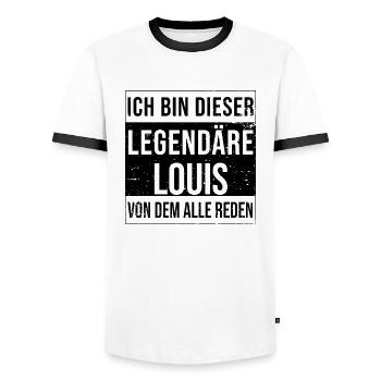 I'm this legendary for Louis - Men's Ringer Shirt - white/black - Front - AI Model Female 172 light (172cm) & AI Model Male 178 dark (178cm)