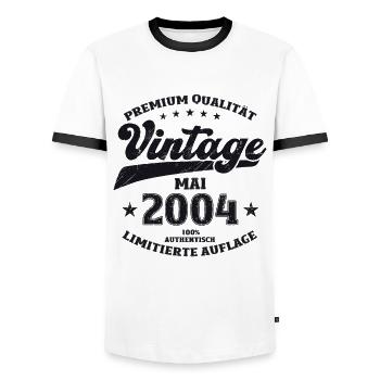 Vintage May 2004 Vintage 2004 Birthday 2004 - Men's Ringer Shirt - white/black - Front - AI Model Female 172 light (172cm) & AI Model Male 178 dark (178cm)