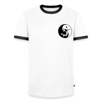 Ballon de volley-ball Joueur de volley-ball Symbole Yin-Yang - T-shirt contrasté Homme - blanc/noir - Devant - AI Model Female 172 light (172cm) & AI Model Male 178 dark (178cm)