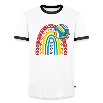 Ballon de volley-ball Volleyeur Rainbow Volleyball - T-shirt contrasté Homme - blanc/noir - Devant - AI Model Female 172 light (172cm) & AI Model Male 178 dark (178cm)