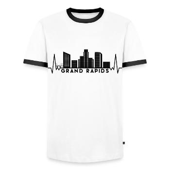 Heartbeat Skyline USA Grand-Rapids - Men's Ringer Shirt - white/black - Front - AI Model Female 172 light (172cm) & AI Model Male 178 dark (178cm)