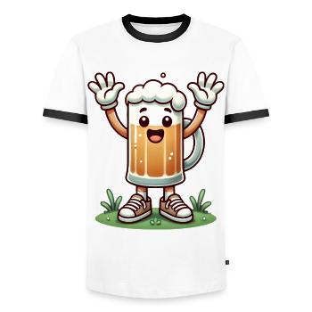 Happy Beer Mug Cartoon Character - Men's Ringer Shirt - white/black - Front - AI Model Female 172 light (172cm) & AI Model Male 178 dark (178cm)