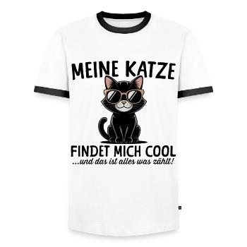 Schwarze Katze findet mich cool Katzenliebhaber - Männer Kontrast-T-Shirt - Weiß/Schwarz - Vorne - AI Model Female 172 light (172cm) & AI Model Male 178 dark (178cm)