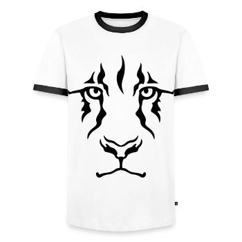 Le regard du lion - T-shirt contrasté Homme - blanc/noir - Devant - AI Model Female 172 light (172cm) & AI Model Male 178 dark (178cm)