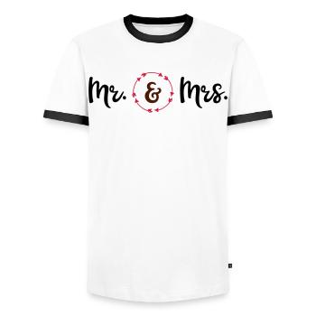 wedding - Men's Ringer Shirt - white/black - Front - AI Model Female 172 light (172cm) & AI Model Male 178 dark (178cm)