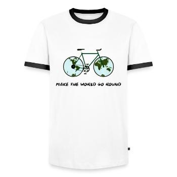 Worldwide Biking - Planet and Bike Bike Velo - Men's Ringer Shirt - white/black - Front - AI Model Female 172 light (172cm) & AI Model Male 178 dark (178cm)
