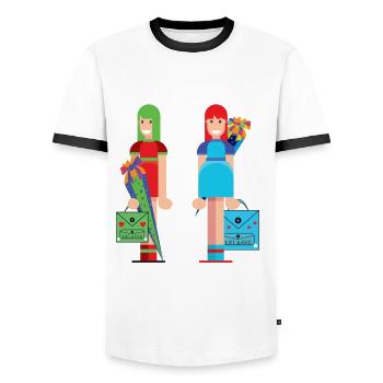Ecoliers inscrivant des jumeaux - T-shirt contrasté Homme - blanc/noir - Devant - AI Model Female 172 light (172cm) & AI Model Male 178 dark (178cm)
