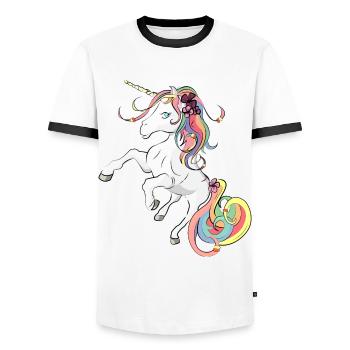 Licorne - unicorn - T-shirt contrasté Homme - blanc/noir - Devant - AI Model Female 172 light (172cm) & AI Model Male 178 dark (178cm)