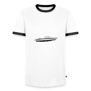Boot fahren - Männer Kontrast-T-Shirt - Weiß/Schwarz - Vorne - AI Model Female 172 light (172cm) & AI Model Male 178 dark (178cm)