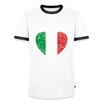 Italy - Men's Ringer Shirt - white/black - Front - AI Model Female 172 light (172cm) & AI Model Male 178 dark (178cm)