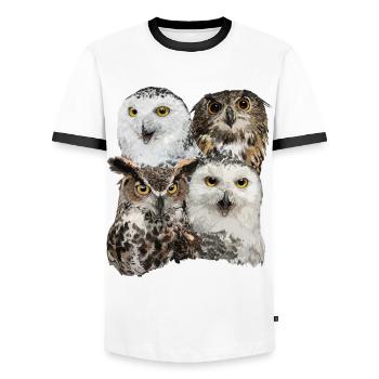 Owls - Men's Ringer Shirt - white/black - Front - AI Model Female 172 light (172cm) & AI Model Male 178 dark (178cm)