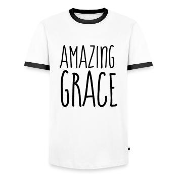Amazing Grace - Christian Quotes - Men's Ringer Shirt - white/black - Front - AI Model Female 172 light (172cm) & AI Model Male 178 dark (178cm)