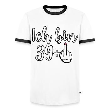 Ich bin 39 Plus Mittelfinger lustiges Geschenk - Männer Kontrast-T-Shirt - Weiß/Schwarz - Vorne - AI Model Female 172 light (172cm) & AI Model Male 178 dark (178cm)