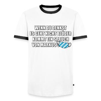 Si tu penses que c’est pas possible, c’est pas un truc stupide. - T-shirt contrasté Homme - blanc/noir - Devant - AI Model Female 172 light (172cm) & AI Model Male 178 dark (178cm)