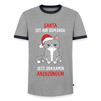 Anti Weihnachten mürrische Weihnachtsmuffel Katze - Männer Kontrast-T-Shirt - Grau/Navy  - Vorne - AI Model Female 172 light (172cm) & AI Model Male 178 light (178cm)