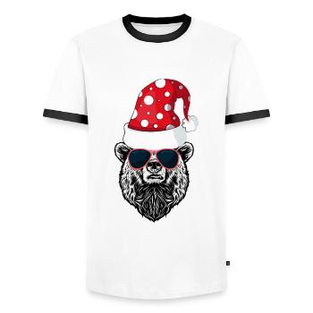 Santa Bear Gift/ Beary Christmas/ Bear Christmas - Men's Ringer Shirt - white/black - Front - AI Model Female 172 light (172cm) & AI Model Male 178 dark (178cm)