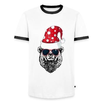 Santa Bear Gift/ Beary Christmas/ Bear Christmas - Men's Ringer Shirt - white/black - Front - AI Model Female 172 light (172cm) & AI Model Male 178 dark (178cm)