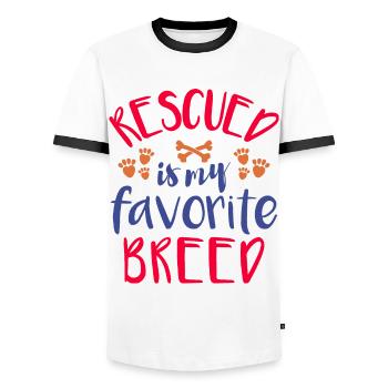 Rescued is my Favorite” - für Tierschützer - Männer Kontrast-T-Shirt - Weiß/Schwarz - Vorne - AI Model Female 172 light (172cm) & AI Model Male 178 dark (178cm)