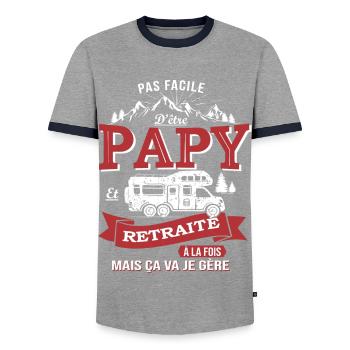 Grandpa camping car retreat - Men's Ringer Shirt - grey/navy  - Front - AI Model Female 172 light (172cm) & AI Model Male 178 light (178cm)