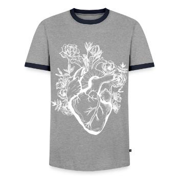 Heart And Flowers - Men's Ringer Shirt - grey/navy  - Front - AI Model Female 172 light (172cm) & AI Model Male 178 light (178cm)