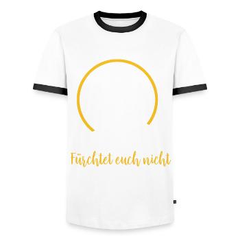 Fear not - Pope John Paul II JP2 - Men's Ringer Shirt - white/black - Front - AI Model Female 172 light (172cm) & AI Model Male 178 dark (178cm)