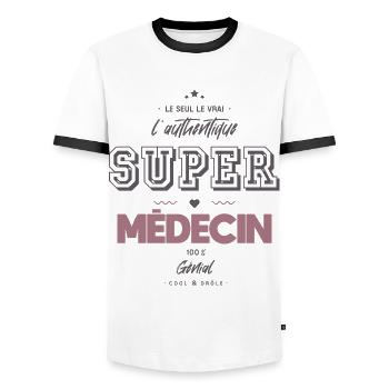 L authentique super médecin - T-shirt contrasté Homme - blanc/noir - Devant - AI Model Female 172 light (172cm) & AI Model Male 178 dark (178cm)