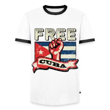 Patria Y Vida - Cuba Drapeau Faust Free Cuba SOS - T-shirt contrasté Homme - blanc/noir - Devant - AI Model Female 172 light (172cm) & AI Model Male 178 dark (178cm)