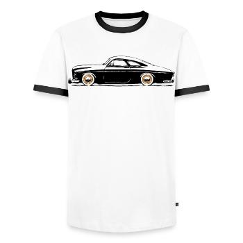 120 Series Custom Color - Men's Ringer Shirt - white/black - Front - AI Model Female 172 light (172cm) & AI Model Male 178 dark (178cm)