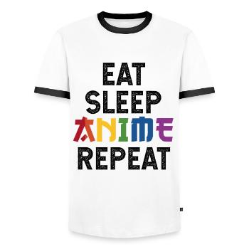 Eat Sleep Anime Repeat - Kawaii Manga Gift - Men's Ringer Shirt - white/black - Front - AI Model Female 172 light (172cm) & AI Model Male 178 dark (178cm)