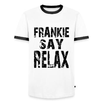 FRANKIE SAY RELAX - Men's Ringer Shirt - white/black - Front - AI Model Female 172 light (172cm) & AI Model Male 178 dark (178cm)