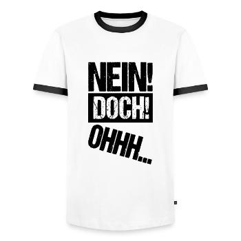 Louis de Funes Film Zitat - NEIN DOCH OHHH - Männer Kontrast-T-Shirt - Weiß/Schwarz - Vorne - AI Model Female 172 light (172cm) & AI Model Male 178 dark (178cm)