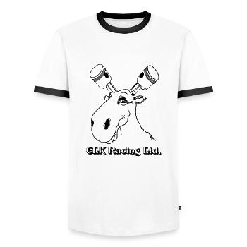 ELK Racing Ltd. - Männer Kontrast-T-Shirt - Weiß/Schwarz - Vorne - AI Model Female 172 light (172cm) & AI Model Male 178 dark (178cm)