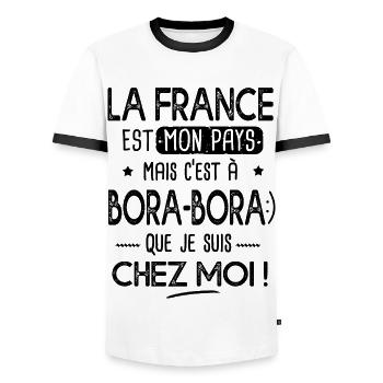 Bora Bora c est chez moi Cadeau humour Polynésie - T-shirt contrasté Homme - blanc/noir - Devant - AI Model Female 172 light (172cm) & AI Model Male 178 dark (178cm)