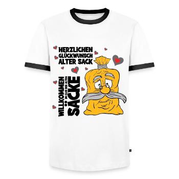 Herzlichen Glückwunsch alter Sack,cooler Spruch - Männer Kontrast-T-Shirt - Weiß/Schwarz - Vorne - AI Model Female 172 light (172cm) & AI Model Male 178 dark (178cm)