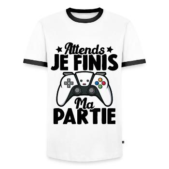 Attends Je Finis ma Partie - T-shirt contrasté Homme - blanc/noir - Devant - AI Model Female 172 light (172cm) & AI Model Male 178 dark (178cm)