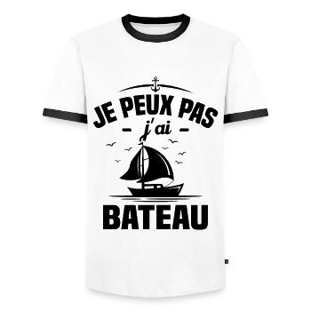Je peux pas j'ai bateau - T-shirt contrasté Homme - blanc/noir - Devant - AI Model Female 172 light (172cm) & AI Model Male 178 dark (178cm)