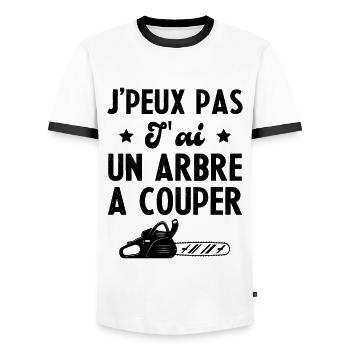 J'peux Pas J'ai Un Arbre A Couper Humour Cadeau - T-shirt contrasté Homme - blanc/noir - Devant - AI Model Female 172 light (172cm) & AI Model Male 178 dark (178cm)
