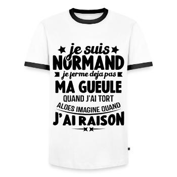 Je suis Normand je ferme déjà pas ma gueule humour - T-shirt contrasté Homme - blanc/noir - Devant - AI Model Female 172 light (172cm) & AI Model Male 178 dark (178cm)