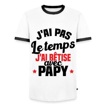 J'ai pas le temps j'ai bêtise avec papy - T-shirt contrasté Homme - blanc/noir - Devant - AI Model Female 172 light (172cm) & AI Model Male 178 dark (178cm)