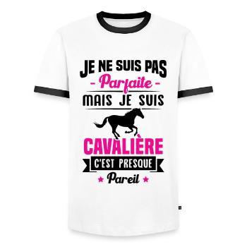 Je ne suis pas parfaite mais je suis cavalière - T-shirt contrasté Homme - blanc/noir - Devant - AI Model Female 172 light (172cm) & AI Model Male 178 dark (178cm)